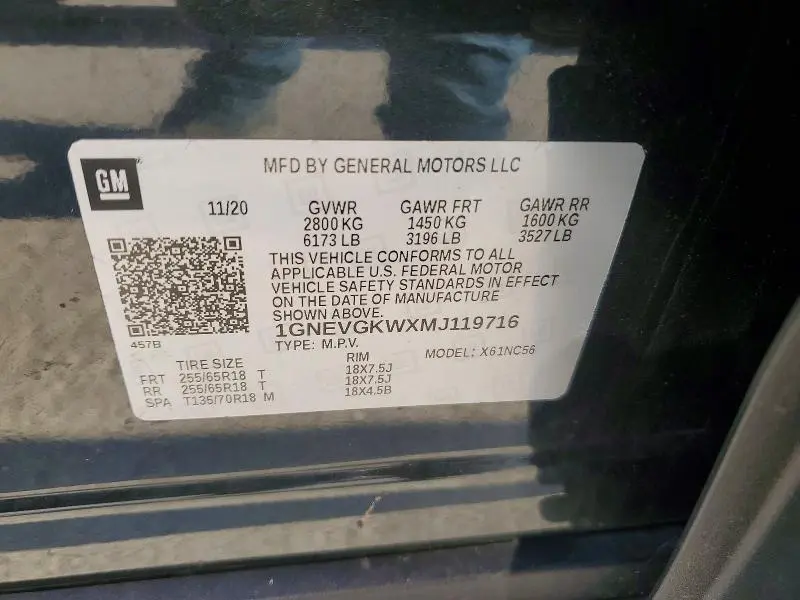 2021 CHEVROLET TRAVERSE LT  