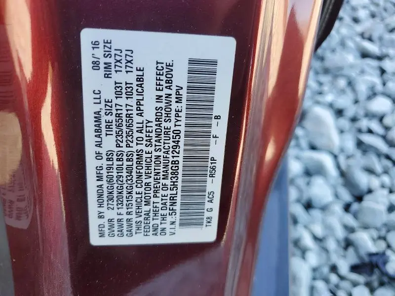 2016 HONDA ODYSSEY SE  