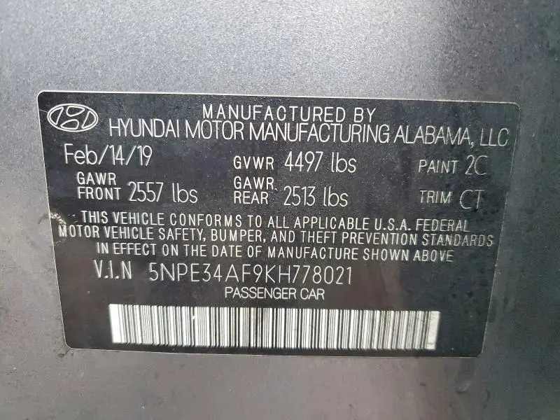 2019 HYUNDAI SONATA SEL  