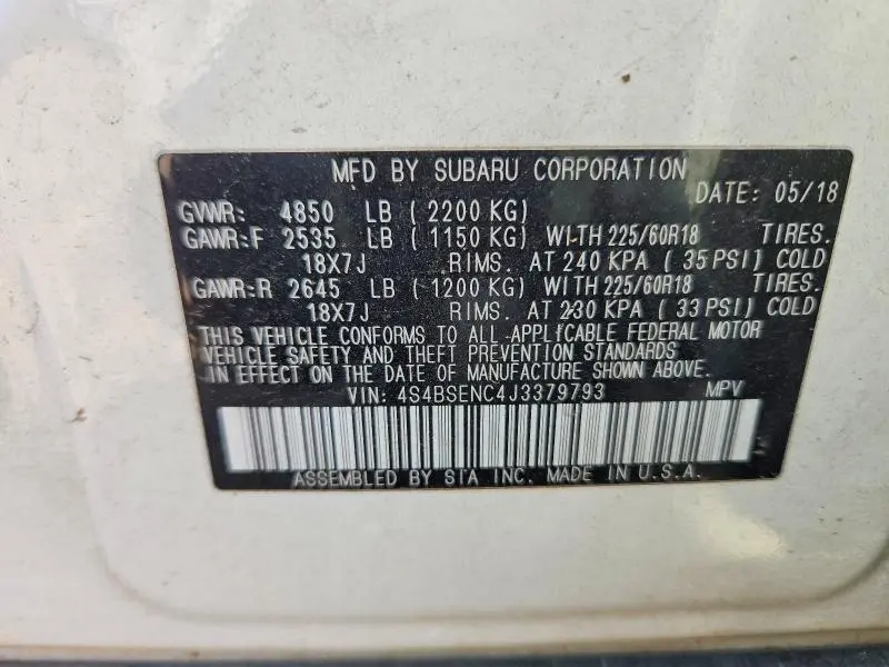 2018 SUBARU OUTBACK 3.6R LIMITED  