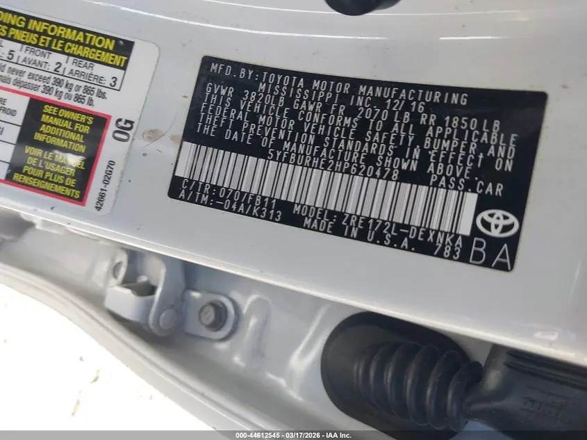 2017 TOYOTA COROLLA LE