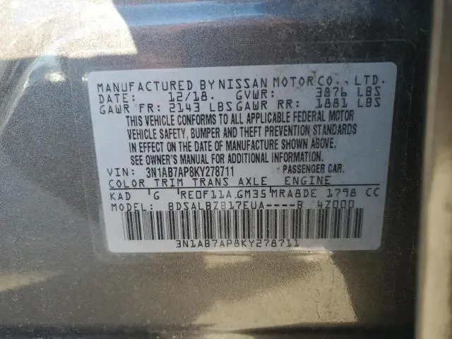 2019 NISSAN SENTRA S  