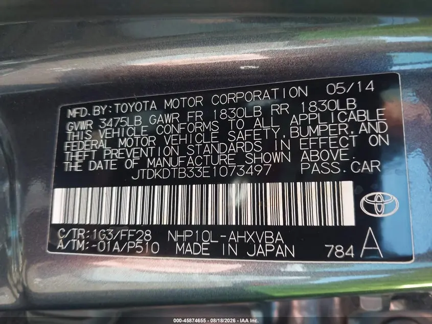 2014 TOYOTA PRIUS C TWO