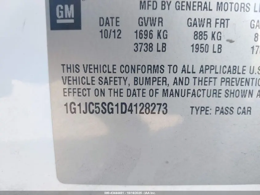 2013 CHEVROLET SONIC LT AUTO