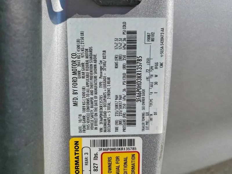 2019 FORD FUSION SE  