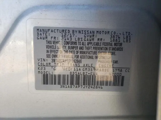 2018 NISSAN SENTRA S  