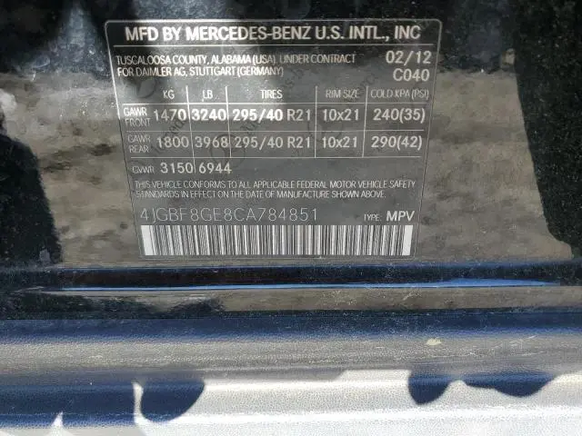 2012 MERCEDES-BENZ GL 550 4MATIC  