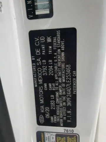 2020 KIA FORTE FE  