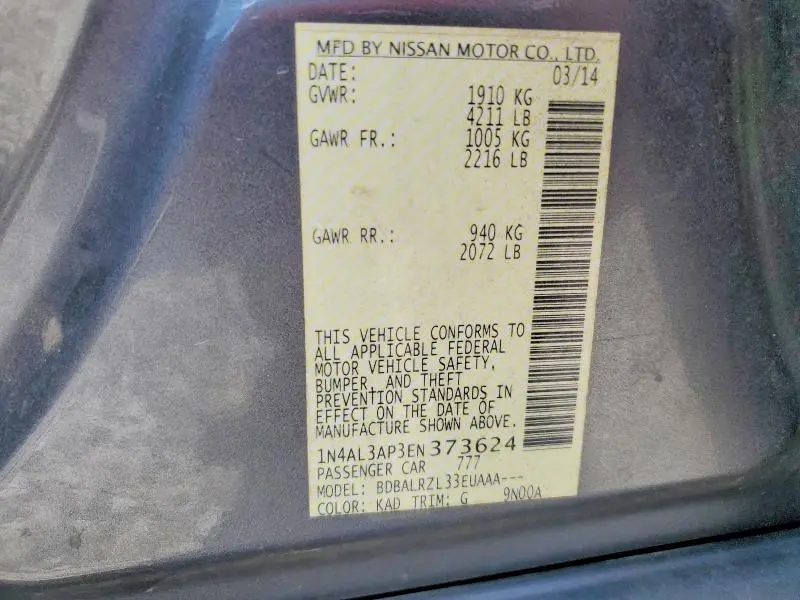 2014 NISSAN ALTIMA 2.5 S  