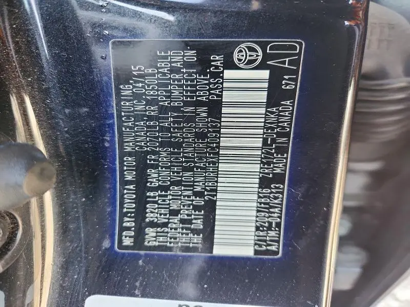 2015 TOYOTA COROLLA LE  