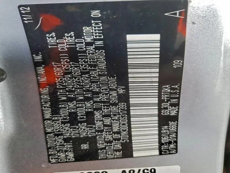 2013 TOYOTA SIENNA XLE  