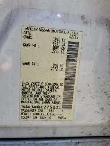 2015 NISSAN ALTIMA 2.5  