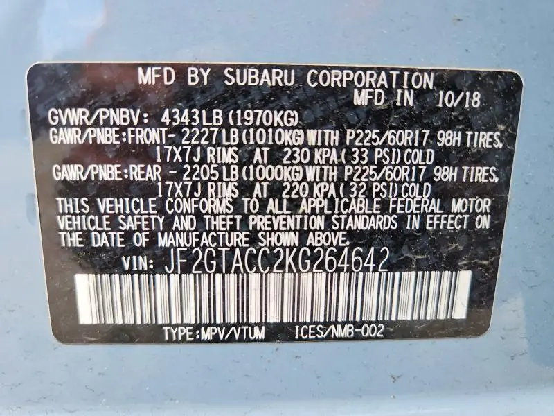 2019 SUBARU CROSSTREK PREMIUM  