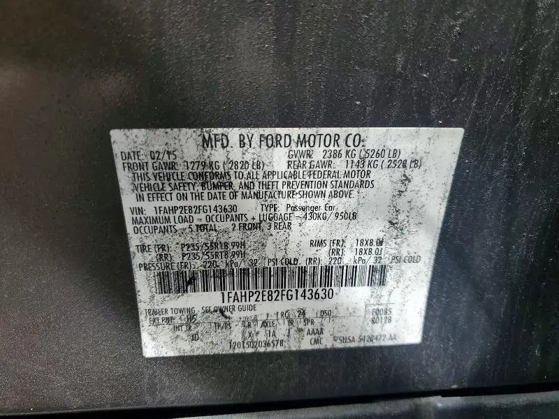 2015 FORD TAURUS SEL  