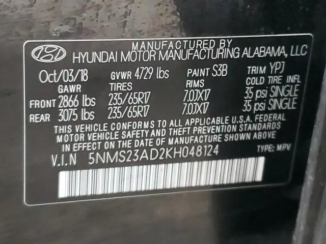 2019 HYUNDAI SANTA FE SE  