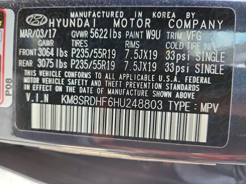 2017 HYUNDAI SANTA FE SE ULTIMATE  