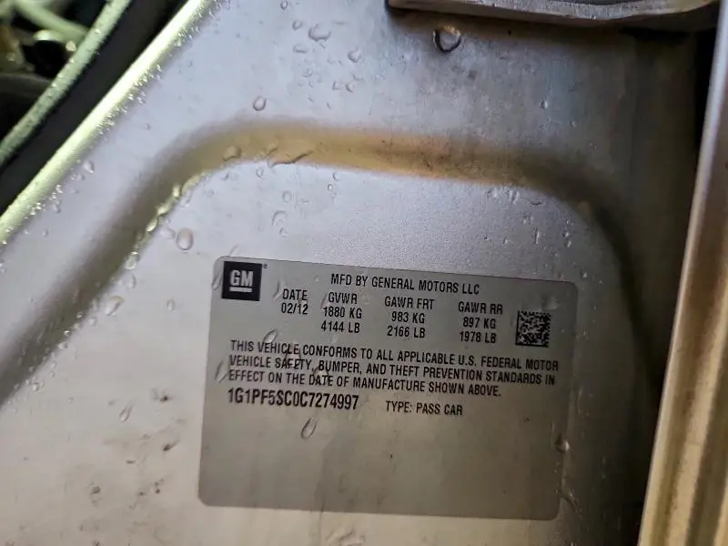 2012 CHEVROLET CRUZE LT  