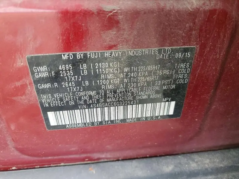 2016 SUBARU OUTBACK 2.5I PREMIUM  