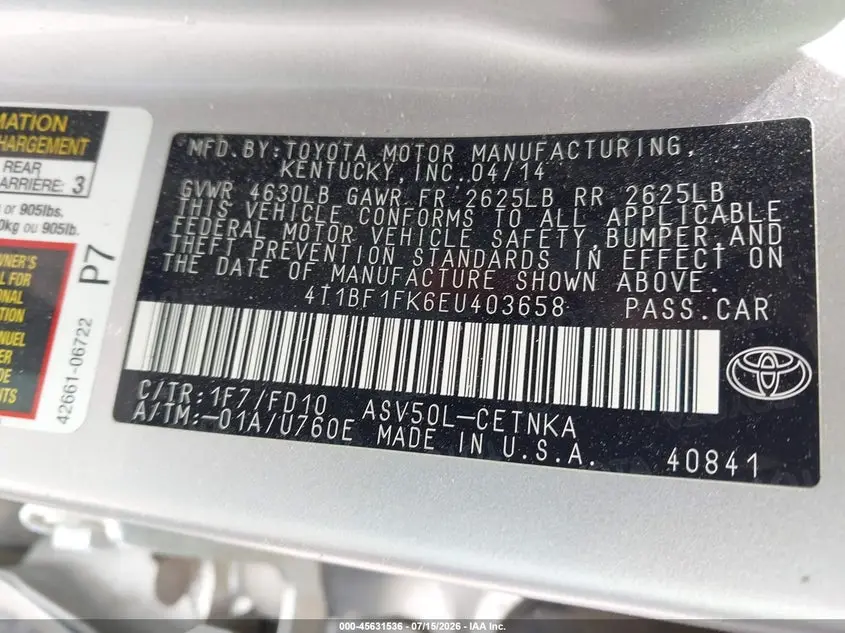 2014 TOYOTA CAMRY LE