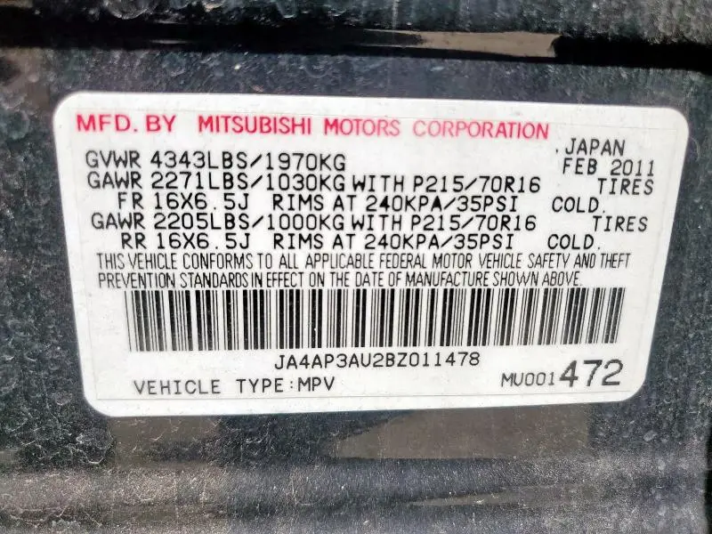 2011 MITSUBISHI OUTLANDER SPORT ES  