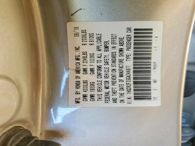 2016 HONDA ACCORD LX  