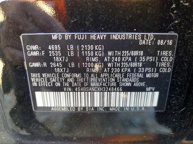 2017 SUBARU OUTBACK 2.5I LIMITED  