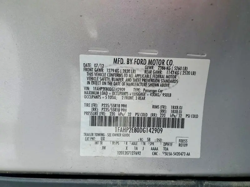 2013 FORD TAURUS SEL  