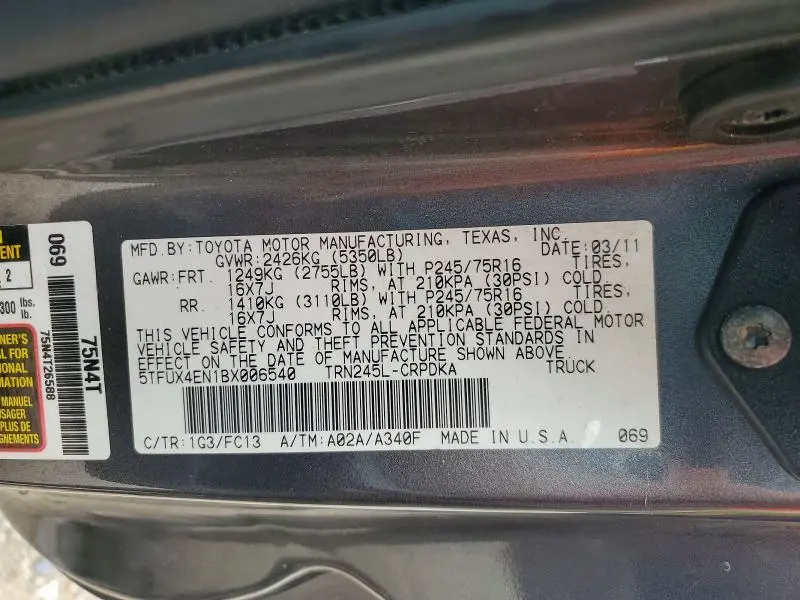 2011 TOYOTA TACOMA BASE  