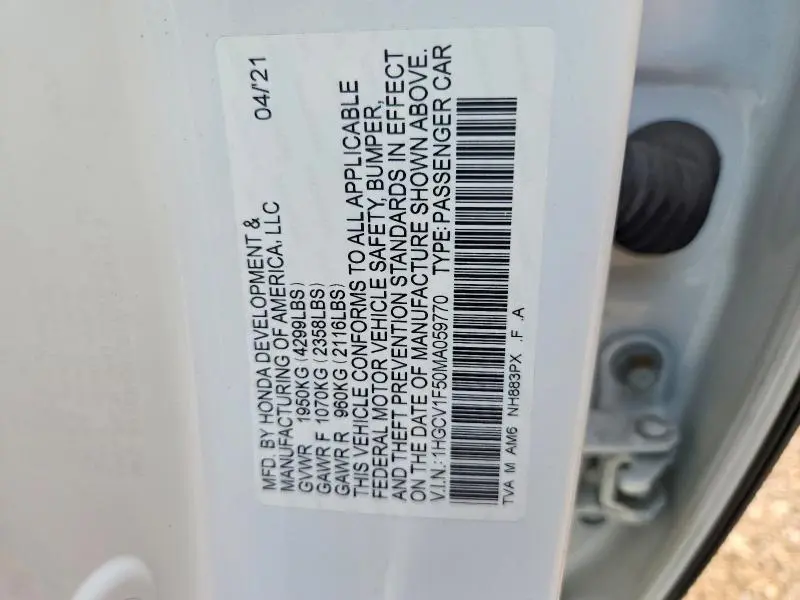 2021 HONDA ACCORD EXL  
