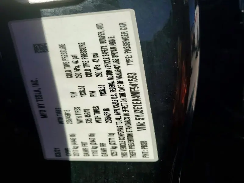 2021 TESLA MODEL 3   