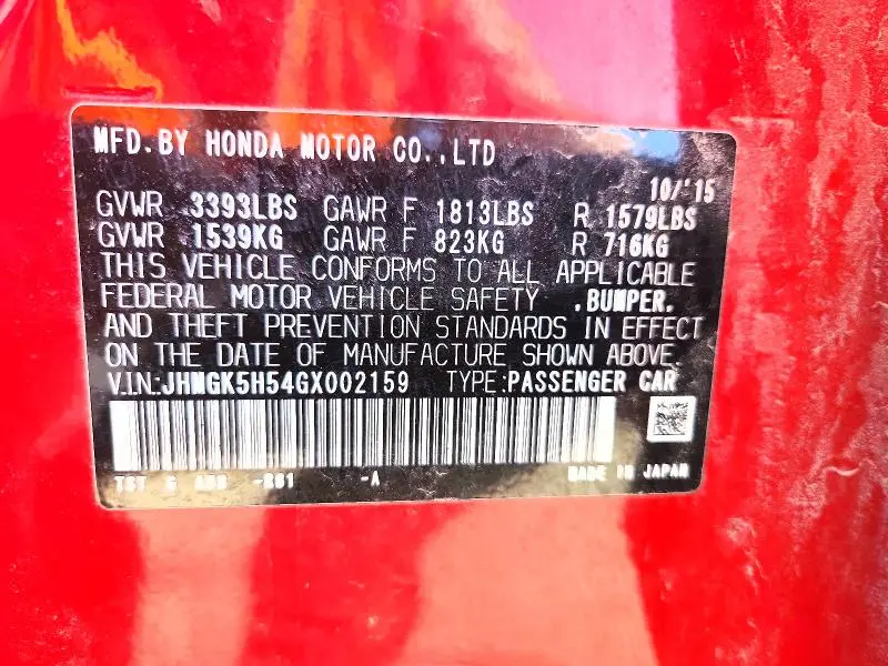 2016 HONDA FIT LX  
