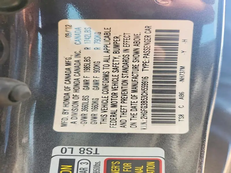 2012 HONDA CIVIC LX  