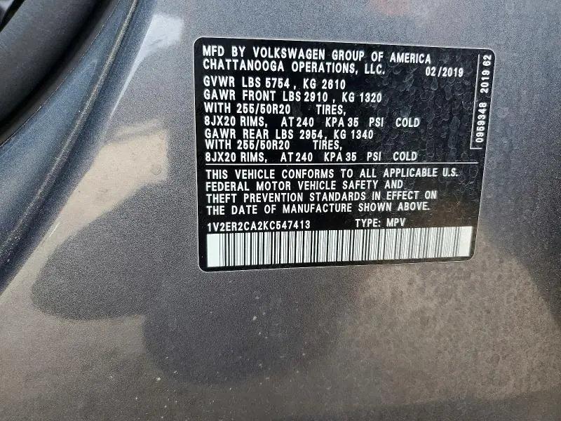 2019 VOLKSWAGEN ATLAS SEL  
