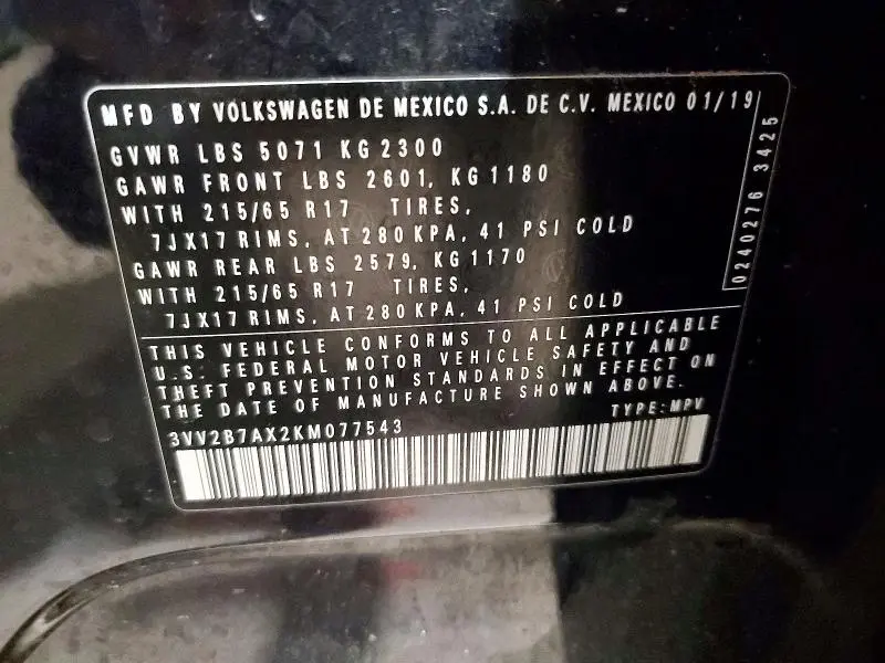 2019 VOLKSWAGEN TIGUAN SE  