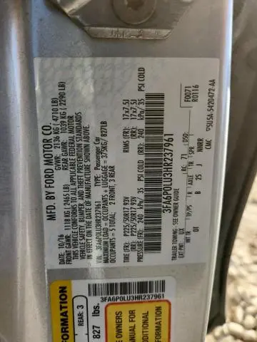 2017 FORD FUSION SE HYBRID  