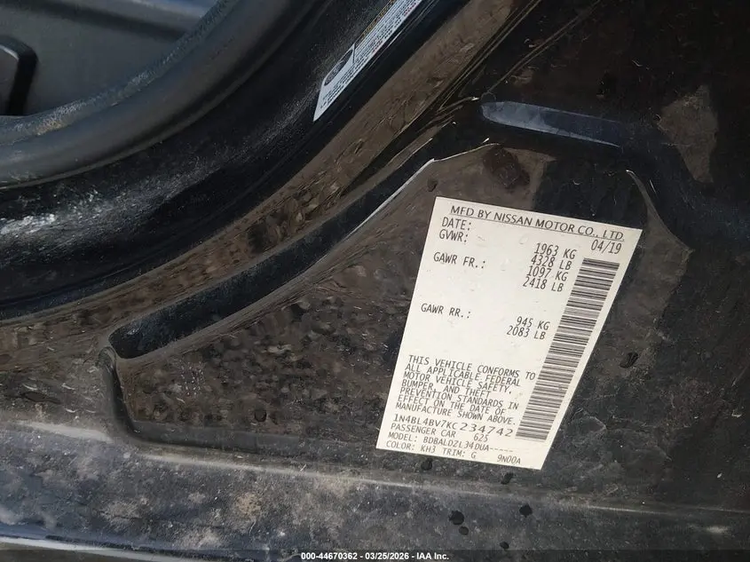 2019 NISSAN ALTIMA 2.5 S