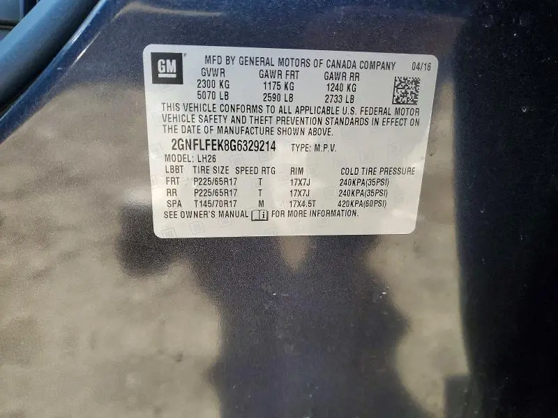 2016 CHEVROLET EQUINOX LT  
