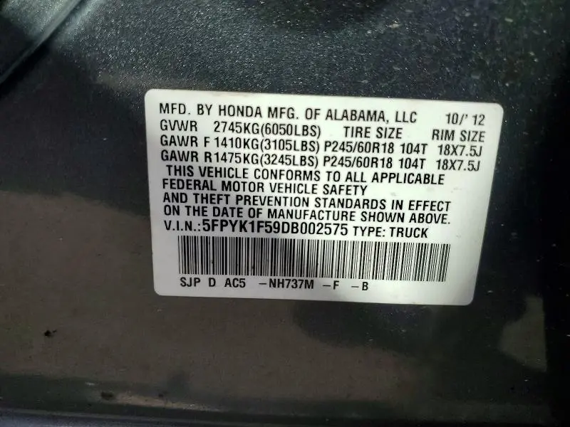2013 HONDA RIDGELINE RTL  