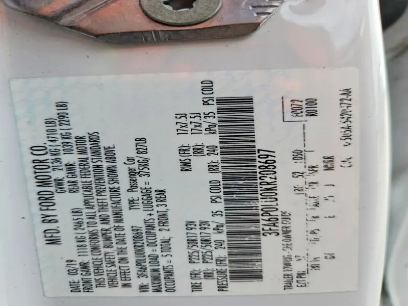 2019 FORD FUSION SE  