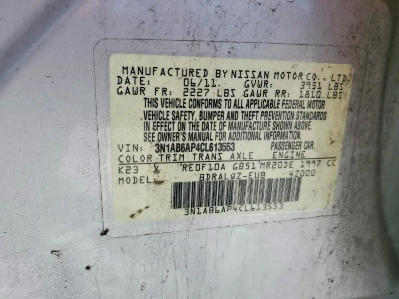 2012 NISSAN SENTRA 2.0  