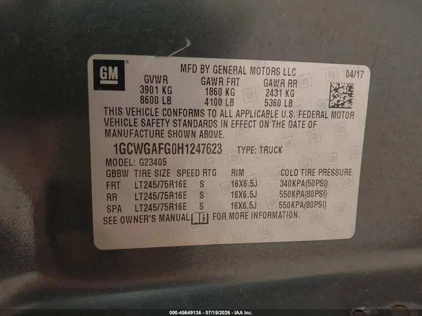 2017 CHEVROLET EXPRESS 2500 WORK VAN