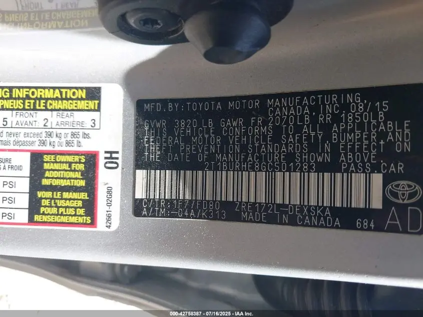 2016 TOYOTA COROLLA S PLUS