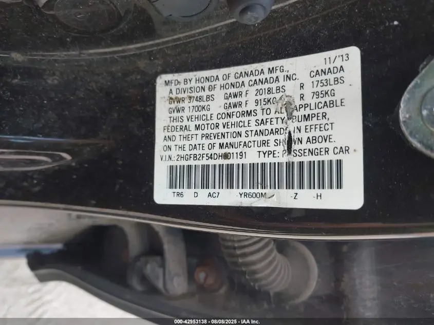 2013 HONDA CIVIC LX