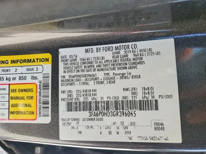 2016 FORD FUSION SE  