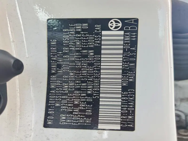 2014 TOYOTA COROLLA L  