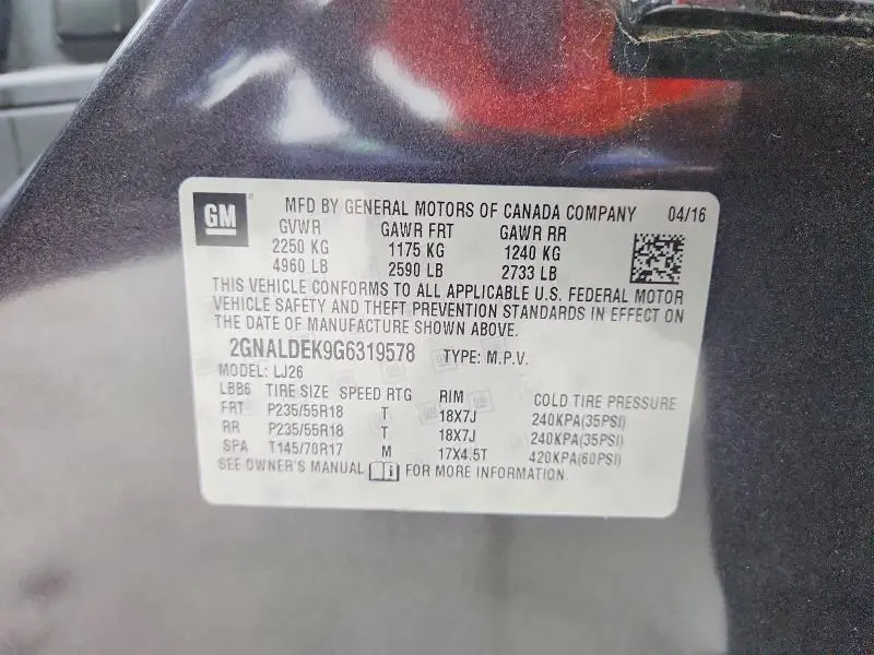 2016 CHEVROLET EQUINOX LTZ  