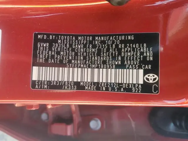 2021 TOYOTA COROLLA LE  