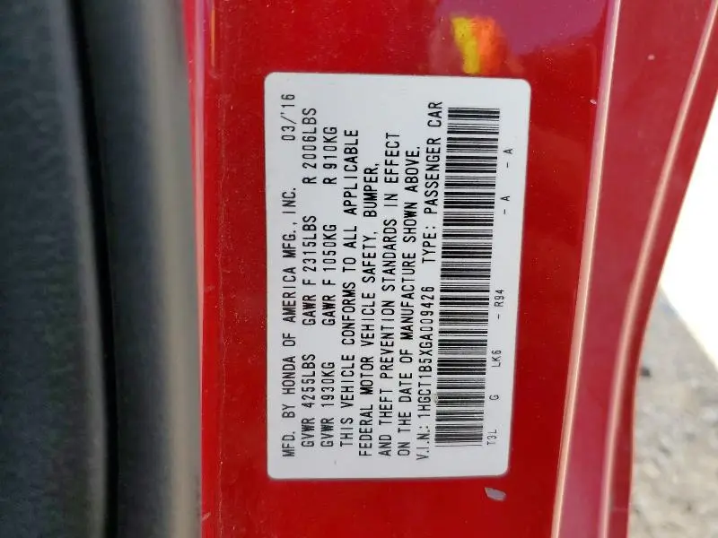 2016 HONDA ACCORD EX  