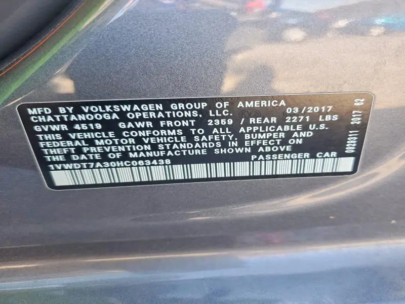 2017 VOLKSWAGEN PASSAT R-LINE  
