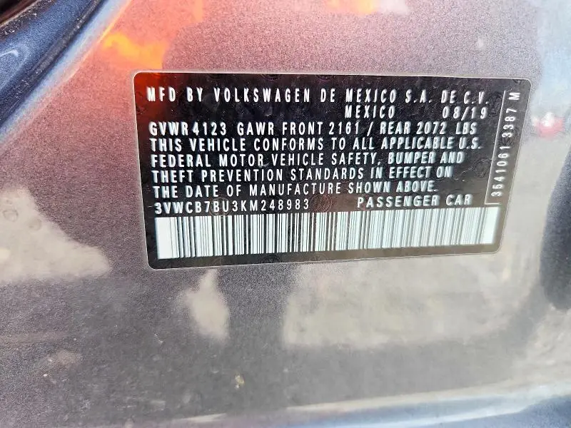 2019 VOLKSWAGEN JETTA S  